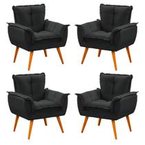 Kit 04 Poltronas Decorativas Para Sala 79 Cm Impala Pés Palito Madeira Veludo Cinza - SóSofá