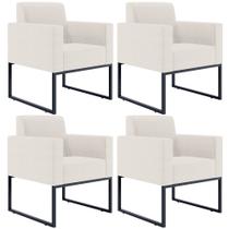 Kit 04 Poltronas Decorativas para Sala e Recepção Base Fixa De Metal Helô L02 Linho Cru - Lyam Decor Kit 04 Poltronas Decorativas para Sala e Recepção Base Fixa De Metal Helô L02 Linho Cru - Lyam Decor