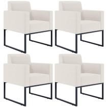 Kit 04 Poltronas Decorativas para Sala e Recepção Base Fixa De Metal Helô L02 Linho Cru - Lyam Decor Kit 04 Poltronas Decorativas para Sala e Recepção Base Fixa De Metal Helô L02 Linho Cru - Lyam Decor