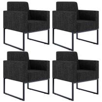 Kit 04 Poltronas Decorativas para Sala Recepção Base Fixa Metal Helô L02 Linho Chumbo - Lyam Decor Kit 04 Poltronas Decorativas para Sala Recepção Base Fixa Metal Helô L02 Linho Chumbo - Lyam Decor