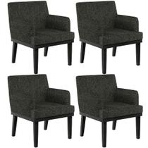 Kit 04 Poltronas Decorativas Sala de Estar Base Preto Beatriz W01 Linho Chumbo - Lyam Decor Kit 04 Poltronas Decorativas Sala de Estar Base Preto Beatriz W01 Linho Chumbo - Lyam Decor