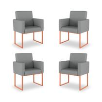 Kit 04 Poltronas Escritório Linho 3 Cores- Base de Ferro Rose