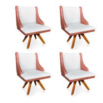 Kit 04 Poltronas Giratória Liz Corano Nozes com Linho Grosso Bege A19 Base Madeira MM35 D03 - D'Rossi Kit 04 Poltronas Giratória Liz Corano Nozes com Linho Grosso Bege A19 Base Madeira MM35 D03 - D'Rossi