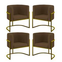 Kit 04 Poltronas Lua Sala Decorativa Base de Ferro Gold