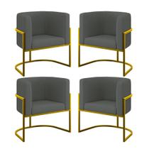 Kit 04 Poltronas Lua Sala Decorativa Base Ferro Gold Veludo