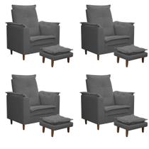 Kit 04 Poltronas Maria para Amamentação e Descanso com Puff Confortável Suede Cinza MABE MAGAZINE