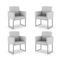 Kit 04 Poltronas Moderna Linho 3 Cores - Base Ferro Cinza