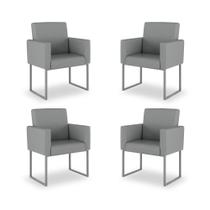 Kit 04 Poltronas Moderna Linho 3 Cores - Base Ferro Cinza