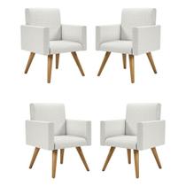 Kit 04 Poltronas Nina Decorativa Para Recepção Linho Bege