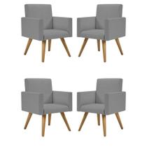 Kit 04 Poltronas Nina Decorativa Para Recepção Linho Grafite