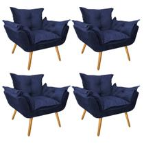 Kit 04 Poltronas Opala Decorativa Para Sala de Estar Recepção Suede Azul Marinho - Ahazzo Móveis