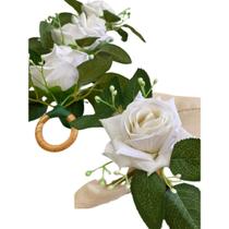 Kit 04 Porta Guardanapo Flor Veludo Rosa Branca com Folhagem