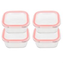 Kit 04 Pote De Vidro Quadrado Hermético 320ml Bela Kasa
