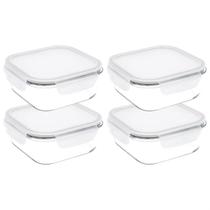 Kit 04 Pote De Vidro Quadrado Hermético 320ml Bela Kasa Kit 04 Pote De Vidro Quadrado Hermético 320ml Bela Kasa