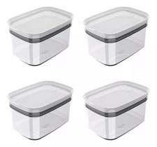 Kit 04 Pote Organizador Hermetico Block Retangular - 0,65L