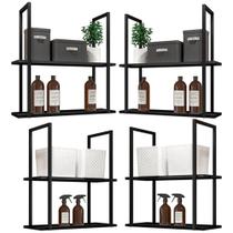 Kit 04 Prateleiras Decorativas Multiuso Industrial D01 Design Preto Fosco - Lyam Decor