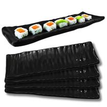 Kit 04 Prato Travessa Estriada Kanpai Premium Preto de Melamina 24cm Comida Japonesa Sushi - Bestfer
