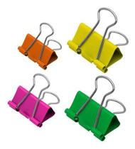Kit 04 Prendedor de Papel Clips Binder 32mm Neon Brw