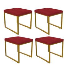 Kit 04 Puff Banqueta Stan Para Penteadeira Sala De Jantar Industrial Ferro Dourado Suede Vermelho - Ahazzo Móveis