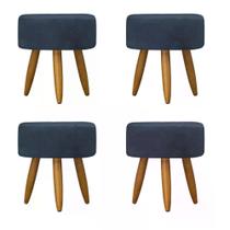 Kit 04 Puff Decorativo Redondo Preto