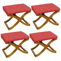 Kit 04 Puff Neo decorativo Pés em Madeira Sala de Estar Recepção Escritório material sintético Vermelho - KDAcanto Móveis