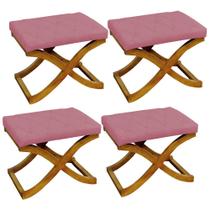 Kit 04 Puff Neo decorativo Pés em Madeira Sala de Estar Recepção Escritório Suede Rosa Bebê - Damaffê Móveis