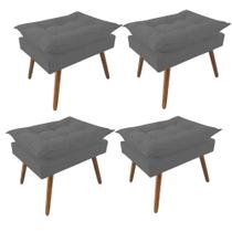Kit 04 Puff Opala decorativo Pés em Madeira Sala de Estar Recepção Consultório material sintético Cinza - Damaffê Móveis