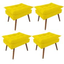 Kit 04 Puff Opala decorativo Pés em Madeira Sala de Estar Recepção Consultório Suede Amarelo - Damaffê Móveis