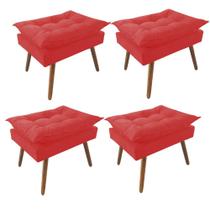 Kit 04 Puff Opala decorativo Pés em Madeira Sala de Estar Recepção Escritório Suede Vermelho - Damaffê Móveis