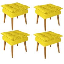 Kit 04 Puff Puf Banqueta Opala Para Quarto Sala Recepção Suede Amarelo - Ninho Decor