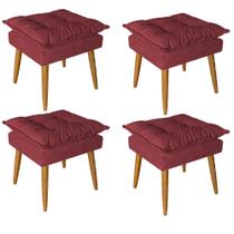 Kit 04 Puff Puf Banqueta Opala Para Quarto Sala Recepção Suede Vermelho - Ninho Decor