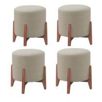 Kit 04 Puff Redondo Thor Banqueta Pés Madeira Catânia Cores