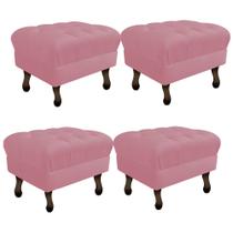 Kit 04 Puff Retrô Capitonê Decorativo Pé em Madeira Sala de Estar Recepção Escritório material sintético Rosa Bebê - Damaffê Móveis