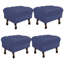 Kit 04 Puff Retrô Capitonê Decorativo Pé em Madeira Sala de Estar Recepção Escritório Suede Azul Marinho - Damaffê Móveis