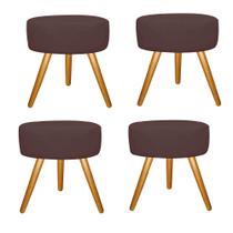 Kit 04 Puff Sofia Redondo Decorativo Pé Palito Sala de Estar Recepção Escritório material sintético Marrom - Damaffê Móveis