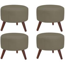 Kit 04 Puffs Decorativos Redondo Pés Palito Couro Fendi - Gran Belo