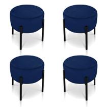 Kit 04 Puffs Iron Suede Azul Marinho Base Preto Palito