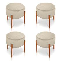 Kit 04 Puffs Iron Suede Bege Base Metálica Cobre