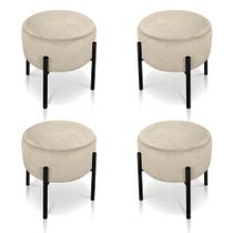 Kit 04 Puffs Iron Suede Bege Base Preto Palito