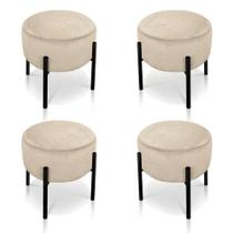 Kit 04 Puffs Iron Suede Bege Base Preto Palito