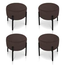 Kit 04 Puffs Iron Suede Marrom Base Preto Palito