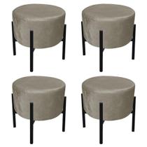 Kit 04 Puffs Iron Suede Marrom Rato Base Palito Drossi