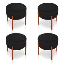 Kit 04 Puffs Iron Suede Preto Base Metálica Cobre - D'Rossi