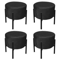 Kit 04 Puffs Iron Suede Preto Base Palito Drossi