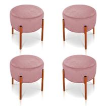 Kit 04 Puffs Iron Suede Rosê Base Metálica Cobre