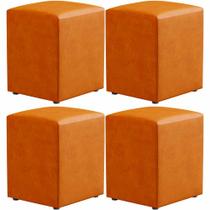 Kit 04 Puffs Quadrado Decorativo L02 material sintético Whisky - Lyam Decor