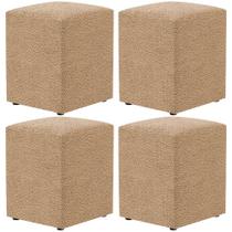 Kit 04 Puffs Quadrado Decorativo Sala De Estar L02 Bouclê Mostarda - Lyam Decor