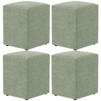 Kit 04 Puffs Quadrado Decorativo Sala De Estar L02 Bouclê Oliva - Lyam Decor