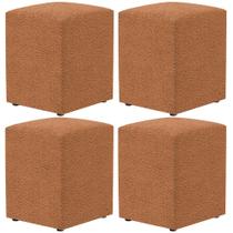 Kit 04 Puffs Quadrado Decorativo Sala De Estar L02 Bouclê Terracota - Lyam Decor