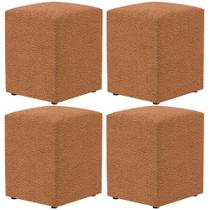 Kit 04 Puffs Quadrado Decorativo Sala De Estar L02 Bouclê Terracota - Lyam Decor